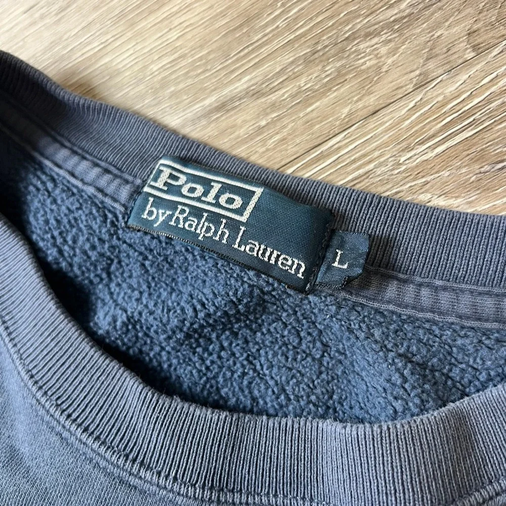 Polo Ralph Lauren Sweatshirt Mens Large Navy Blue Crewneck Distressed Vintage